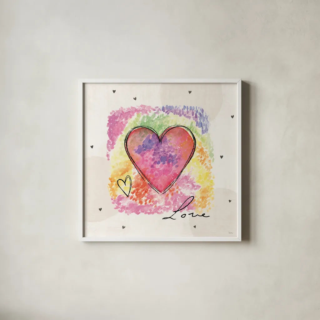 Love Connection IV by Veronique Charron. Shown in a crisp white glass frame for a clean and minimalist style. Available as an archival giclee rolled canvas, fine art paper, or poster print. SKU 87045a.