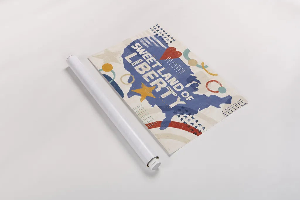 Love and Liberty I by Veronique Charron. shown as a rolled paper print. Available as archival giclee rolled canvas, fine art paper, or poster print. SKU 72883i.