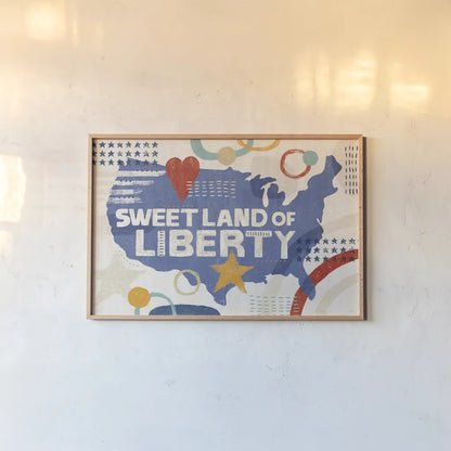 Love and Liberty I by Veronique Charron. shown as a paper print in a natural frame. Available as a archival giclee rolled canvas, fine art paper, or poster print. SKU 72883i.