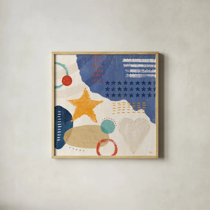 Love and Liberty II by Veronique Charron. Shown in a natural wood glass frame for a timeless modern aesthetic. Available as an archival giclee rolled canvas, fine art paper, or poster print. SKU 72884a.