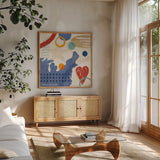 Love and Liberty III by Veronique Charron. Shown in a natural wood frame in a cozy modern living room. Available as an archival giclee rolled canvas, fine art paper, or poster print. SKU 72885a.