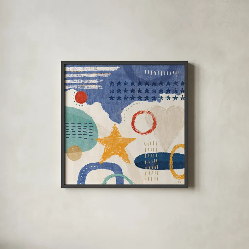 Love and Liberty IV by Veronique Charron. Shown in a sleek black glass frame for a contemporary gallery look. Available as an archival giclee rolled canvas, fine art paper, or poster print. SKU 72886a.