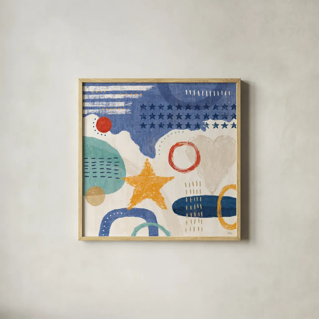 Love and Liberty IV by Veronique Charron. Shown in a natural wood glass frame for a timeless modern aesthetic. Available as an archival giclee rolled canvas, fine art paper, or poster print. SKU 72886a.