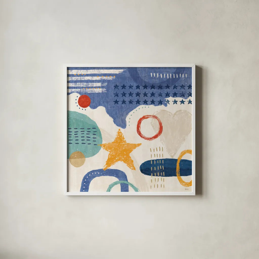 Love and Liberty IV by Veronique Charron. Shown in a crisp white glass frame for a clean and minimalist style. Available as an archival giclee rolled canvas, fine art paper, or poster print. SKU 72886a.