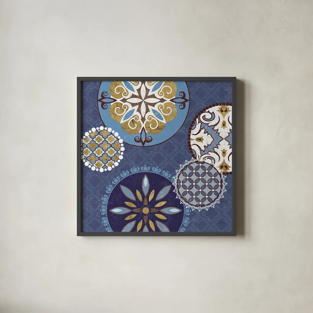 Mediterranean Blue II by Veronique Charron. Shown in a sleek black glass frame for a contemporary gallery look. Available as an archival giclee rolled canvas, fine art paper, or poster print. SKU 17655a.