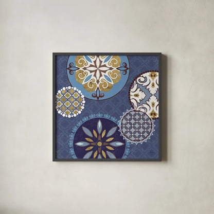 Mediterranean Blue II by Veronique Charron. Shown in a sleek black glass frame for a contemporary gallery look. Available as an archival giclee rolled canvas, fine art paper, or poster print. SKU 17655a.