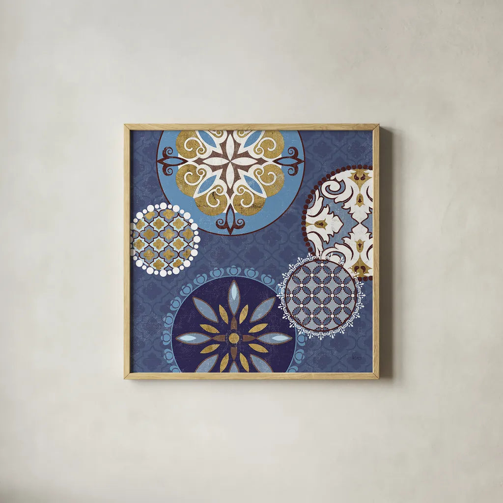 Mediterranean Blue II by Veronique Charron. Shown in a natural wood glass frame for a timeless modern aesthetic. Available as an archival giclee rolled canvas, fine art paper, or poster print. SKU 17655a.