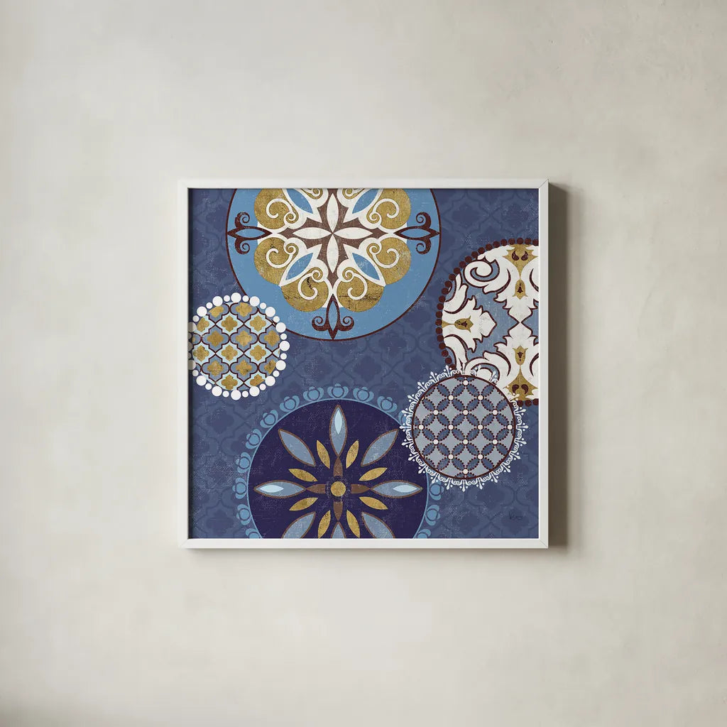 Mediterranean Blue II by Veronique Charron. Shown in a crisp white glass frame for a clean and minimalist style. Available as an archival giclee rolled canvas, fine art paper, or poster print. SKU 17655a.