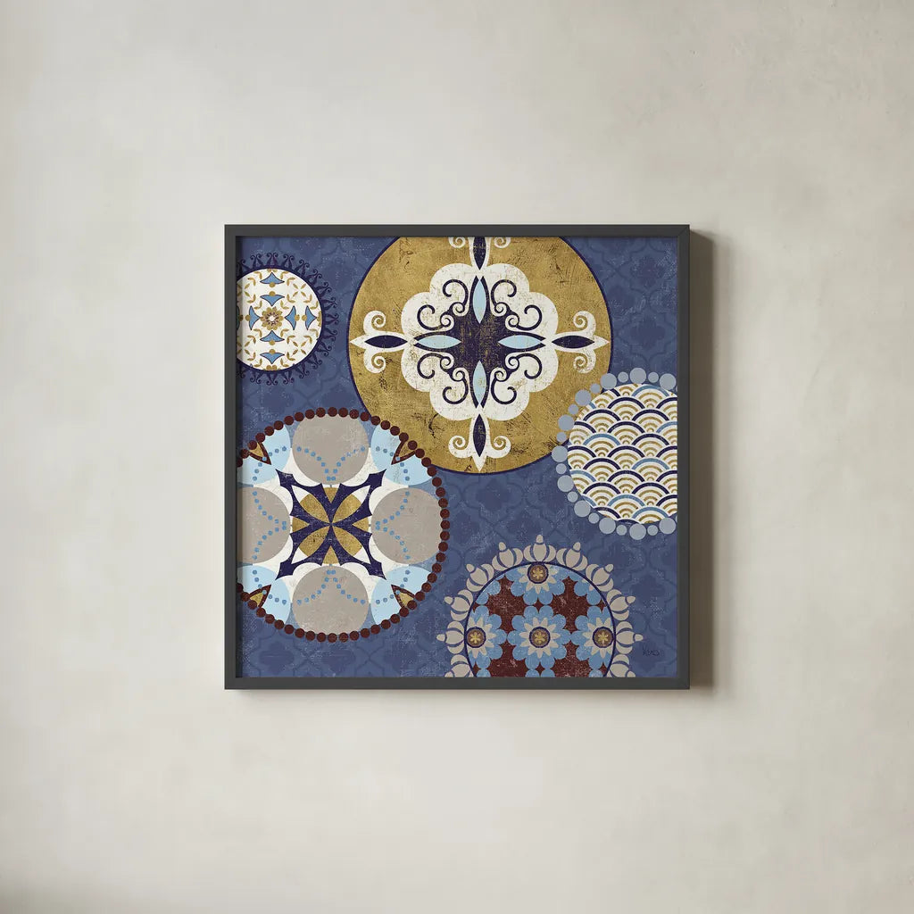 Mediterranean Blue III by Veronique Charron. Shown in a sleek black glass frame for a contemporary gallery look. Available as an archival giclee rolled canvas, fine art paper, or poster print. SKU 17656a.