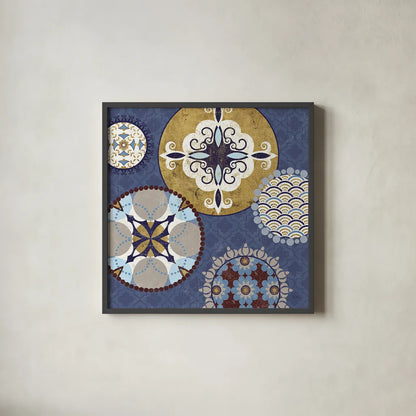 Mediterranean Blue III by Veronique Charron. Shown in a sleek black glass frame for a contemporary gallery look. Available as an archival giclee rolled canvas, fine art paper, or poster print. SKU 17656a.