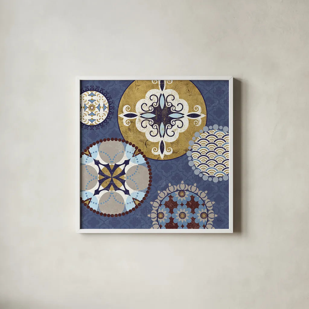Mediterranean Blue III by Veronique Charron. Shown in a crisp white glass frame for a clean and minimalist style. Available as an archival giclee rolled canvas, fine art paper, or poster print. SKU 17656a.