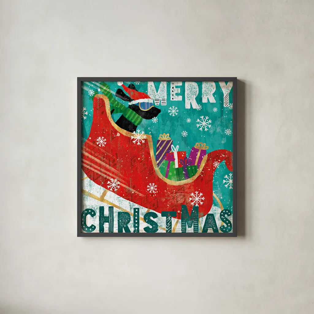 Merry Making III by Veronique Charron. Shown in a sleek black glass frame for a contemporary gallery look. Available as an archival giclee rolled canvas, fine art paper, or poster print. SKU 49156a.