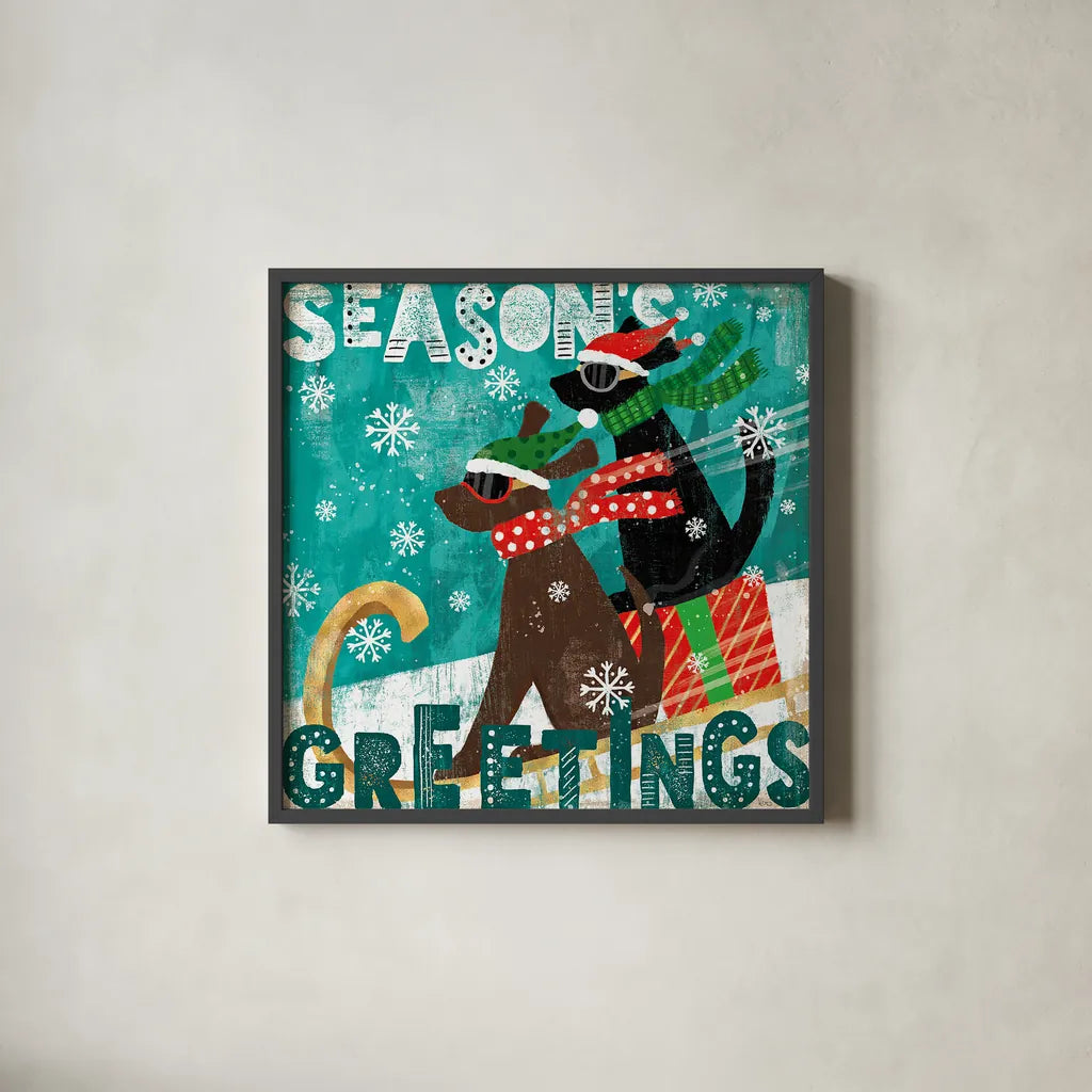 Merry Making IV by Veronique Charron. Shown in a sleek black glass frame for a contemporary gallery look. Available as an archival giclee rolled canvas, fine art paper, or poster print. SKU 49157a.