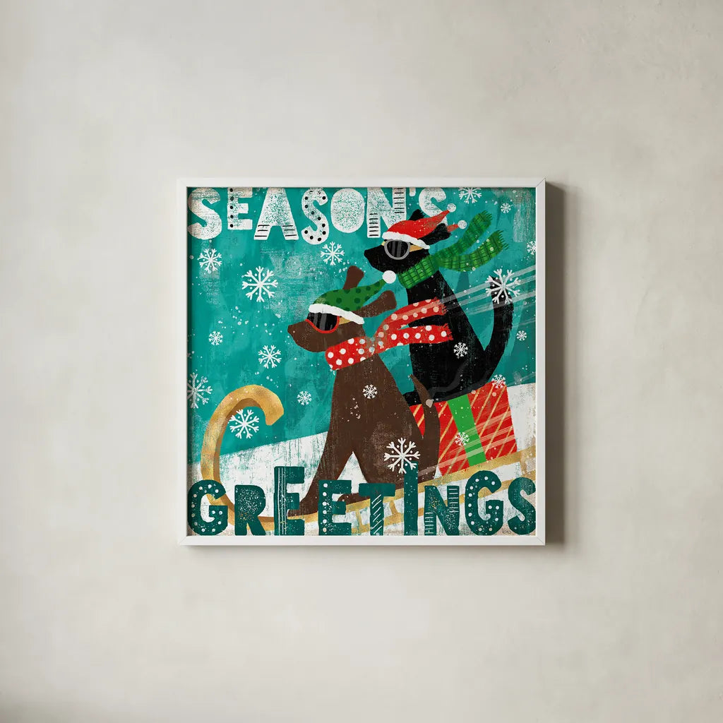 Merry Making IV by Veronique Charron. Shown in a crisp white glass frame for a clean and minimalist style. Available as an archival giclee rolled canvas, fine art paper, or poster print. SKU 49157a.