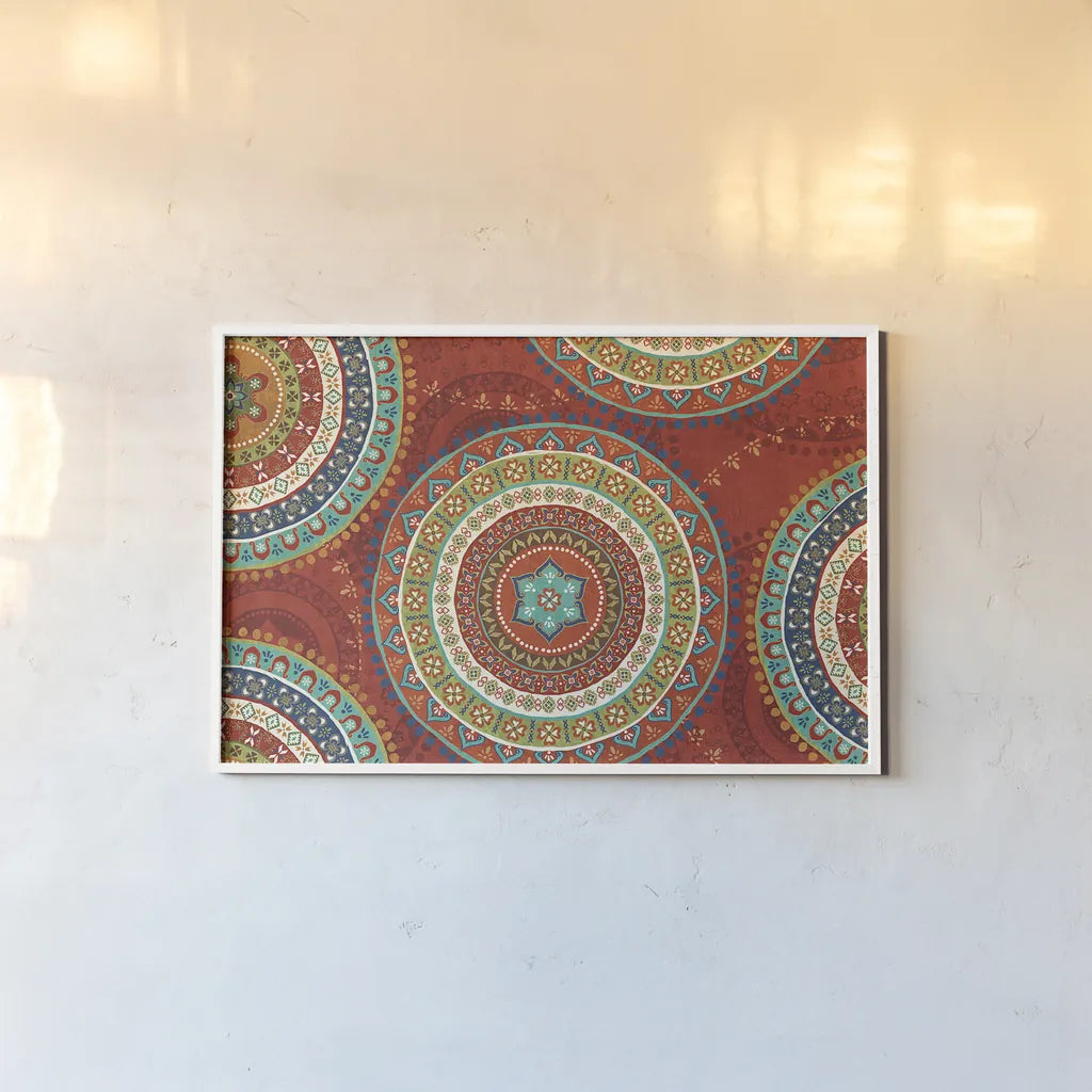 Mexican Fiesta VII by Veronique Charron. shown as a paper print in a white frame. Available as a archival giclee rolled canvas, fine art paper, or poster print. SKU 24172i.