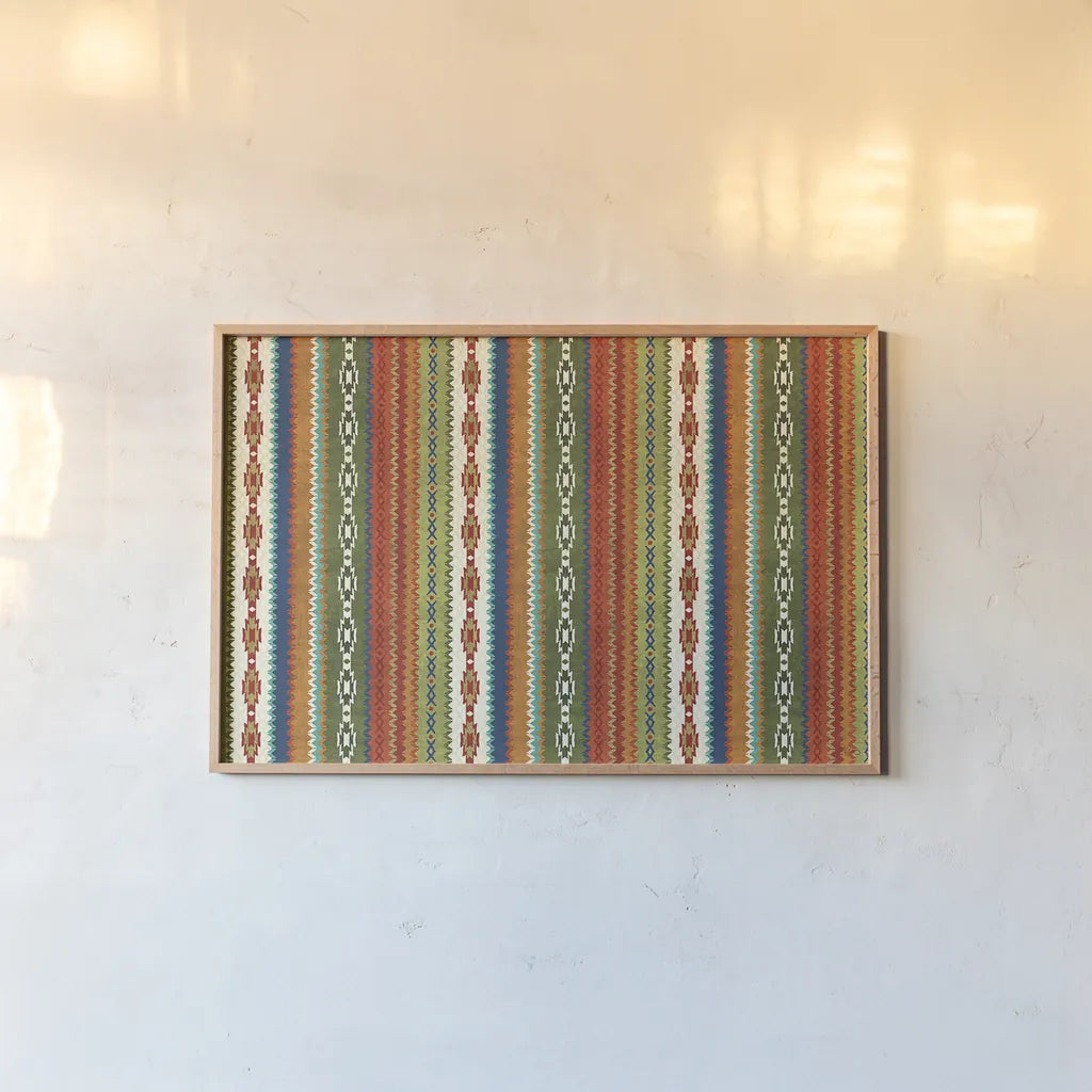 Mexican Fiesta VIII by Veronique Charron. shown as a paper print in a natural frame. Available as a archival giclee rolled canvas, fine art paper, or poster print. SKU 24951i.