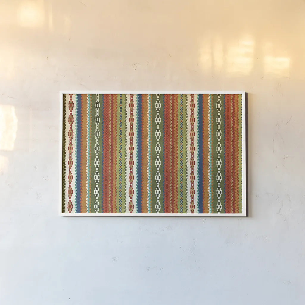 Mexican Fiesta VIII by Veronique Charron. shown as a paper print in a white frame. Available as a archival giclee rolled canvas, fine art paper, or poster print. SKU 24951i.