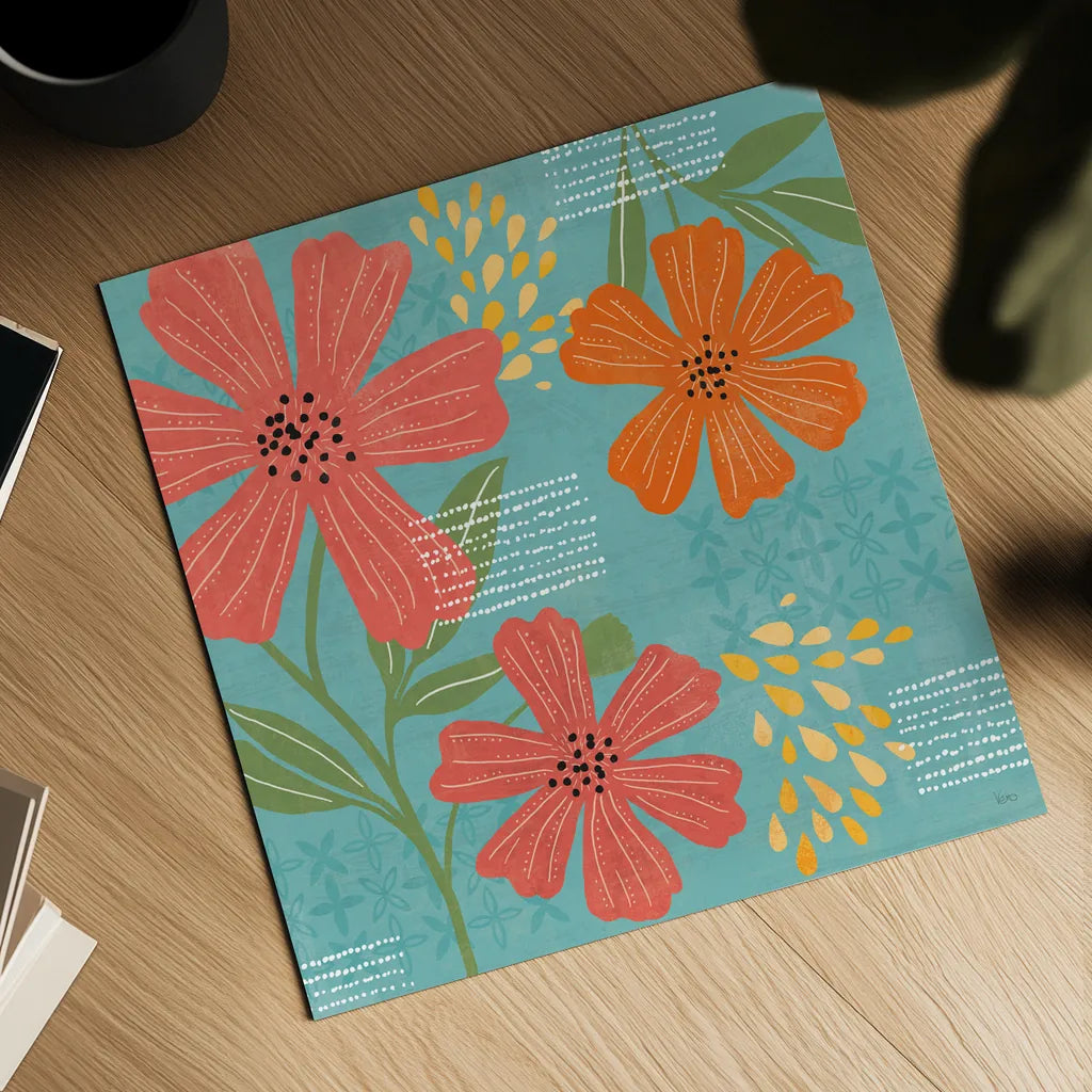 Mod Floral II by Veronique Charron. Shown as a detailed flat fine art print, highlighting archival giclee quality. Available as an archival giclee rolled canvas, fine art paper, or poster print. SKU 75311a.