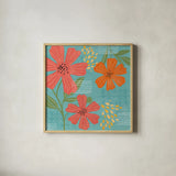 Mod Floral II by Veronique Charron. Shown in a natural wood glass frame for a timeless modern aesthetic. Available as an archival giclee rolled canvas, fine art paper, or poster print. SKU 75311a.