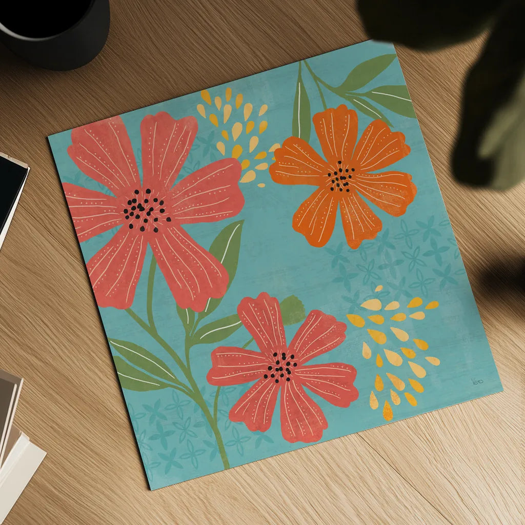 Mod Floral II No Lines by Veronique Charron. Shown as a detailed flat fine art print, highlighting archival giclee quality. Available as an archival giclee rolled canvas, fine art paper, or poster print. SKU 75750a.