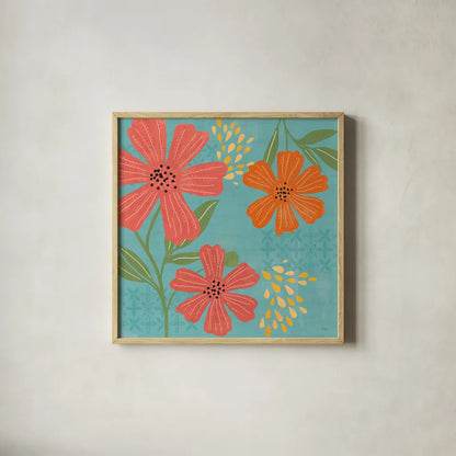 Mod Floral II No Lines by Veronique Charron. Shown in a natural wood glass frame for a timeless modern aesthetic. Available as an archival giclee rolled canvas, fine art paper, or poster print. SKU 75750a.