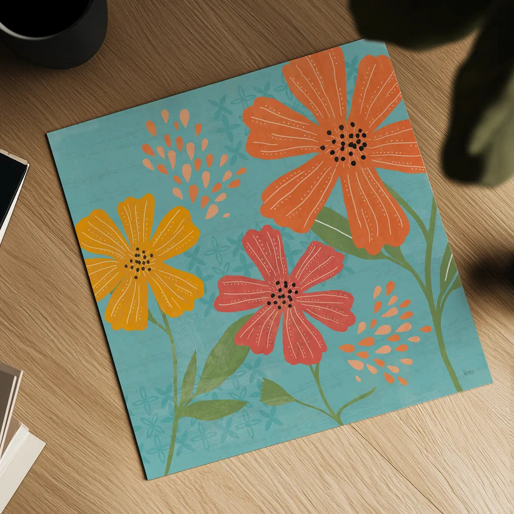 Mod Floral III No Lines by Veronique Charron. Shown as a detailed flat fine art print, highlighting archival giclee quality. Available as an archival giclee rolled canvas, fine art paper, or poster print. SKU 75751a.