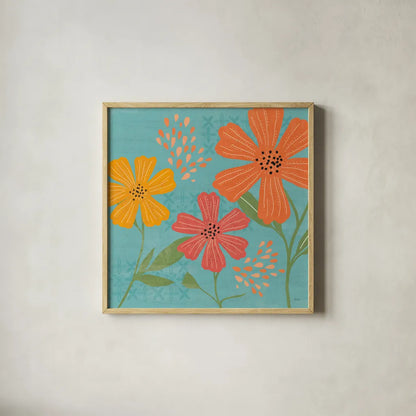 Mod Floral III No Lines by Veronique Charron. Shown in a natural wood glass frame for a timeless modern aesthetic. Available as an archival giclee rolled canvas, fine art paper, or poster print. SKU 75751a.