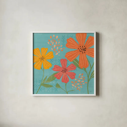 Mod Floral III No Lines by Veronique Charron. Shown in a crisp white glass frame for a clean and minimalist style. Available as an archival giclee rolled canvas, fine art paper, or poster print. SKU 75751a.