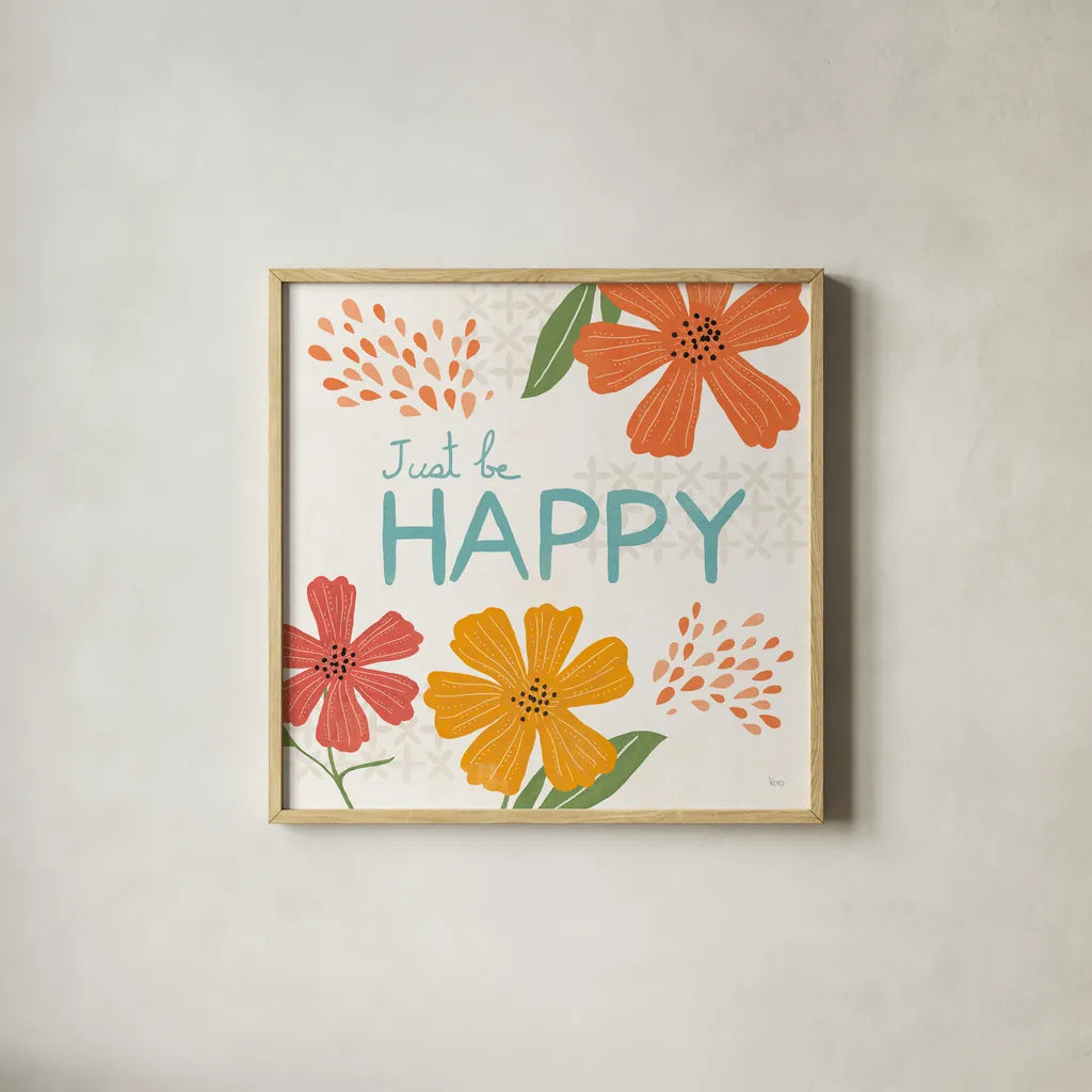 Mod Floral V No Lines by Veronique Charron. Shown in a natural wood glass frame for a timeless modern aesthetic. Available as an archival giclee rolled canvas, fine art paper, or poster print. SKU 75753a.