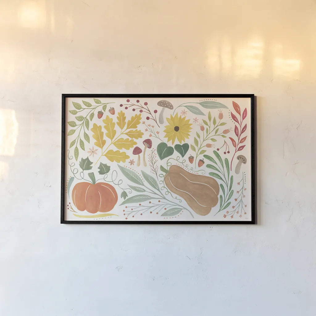 Mod Harvest I by Veronique Charron. shown as a paper print in a black flame. Available as a archival giclee rolled canvas, fine art paper, or poster print. SKU 90067i.