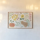 Mod Harvest I by Veronique Charron. shown as a paper print in a natural frame. Available as a archival giclee rolled canvas, fine art paper, or poster print. SKU 90067i.