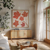 Mod Harvest VI by Veronique Charron. Shown in a natural wood frame in a cozy modern living room. Available as an archival giclee rolled canvas, fine art paper, or poster print. SKU 90072a.