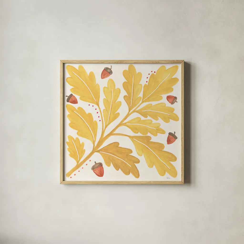 Mod Harvest VII by Veronique Charron. Shown in a natural wood glass frame for a timeless modern aesthetic. Available as an archival giclee rolled canvas, fine art paper, or poster print. SKU 90073a.