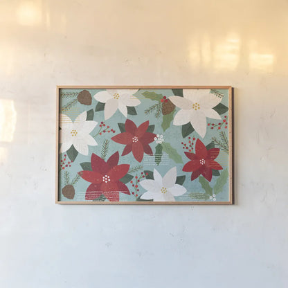 Mod Holiday I by Veronique Charron. shown as a paper print in a natural frame. Available as a archival giclee rolled canvas, fine art paper, or poster print. SKU 78151i.