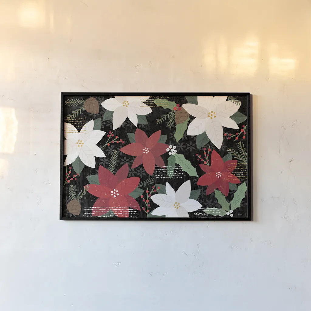 Mod Holiday I Dark by Veronique Charron. shown as a paper print in a black flame. Available as a archival giclee rolled canvas, fine art paper, or poster print. SKU 78158i.