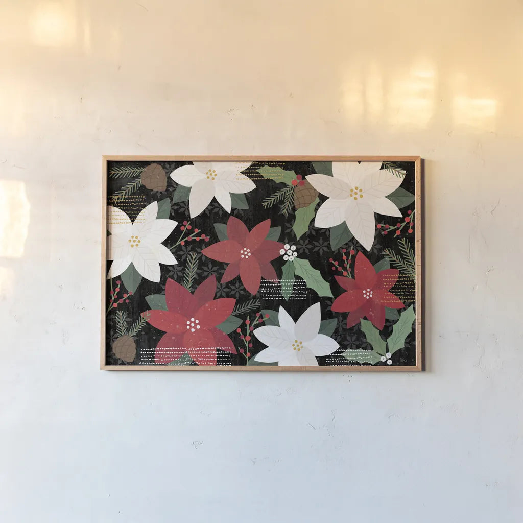 Mod Holiday I Dark by Veronique Charron. shown as a paper print in a natural frame. Available as a archival giclee rolled canvas, fine art paper, or poster print. SKU 78158i.