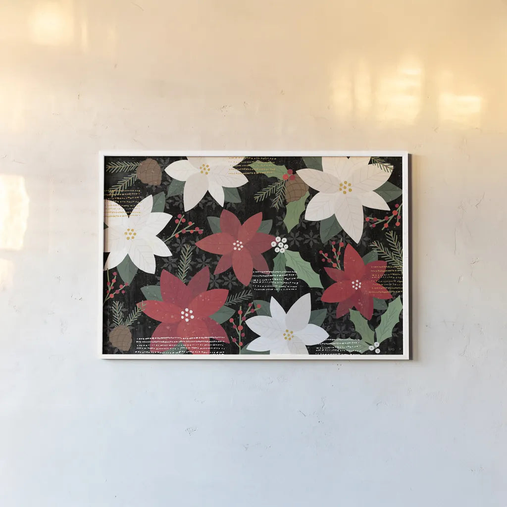 Mod Holiday I Dark by Veronique Charron. shown as a paper print in a white frame. Available as a archival giclee rolled canvas, fine art paper, or poster print. SKU 78158i.