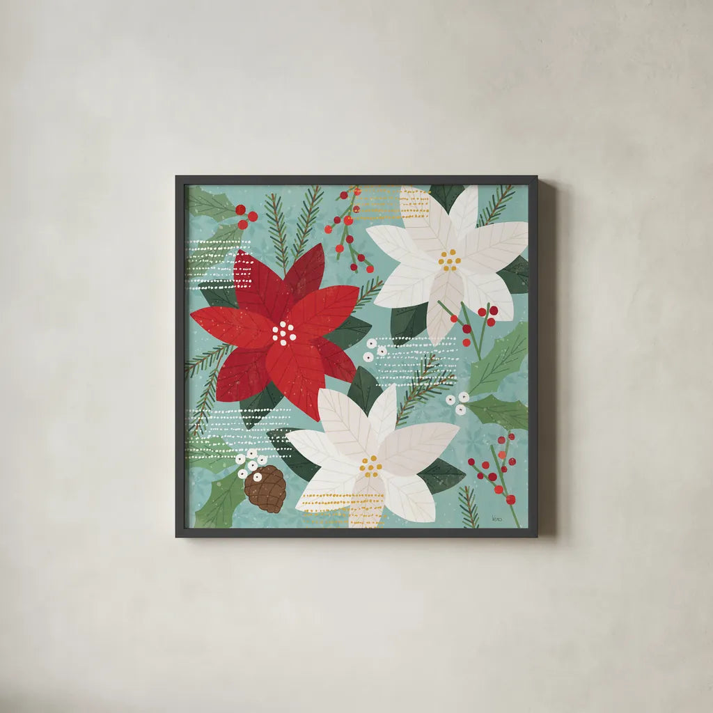 Mod Holiday III by Veronique Charron. Shown in a sleek black glass frame for a contemporary gallery look. Available as an archival giclee rolled canvas, fine art paper, or poster print. SKU 78153a.