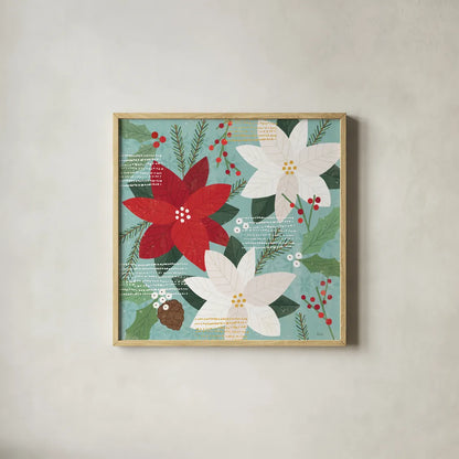 Mod Holiday III by Veronique Charron. Shown in a natural wood glass frame for a timeless modern aesthetic. Available as an archival giclee rolled canvas, fine art paper, or poster print. SKU 78153a.