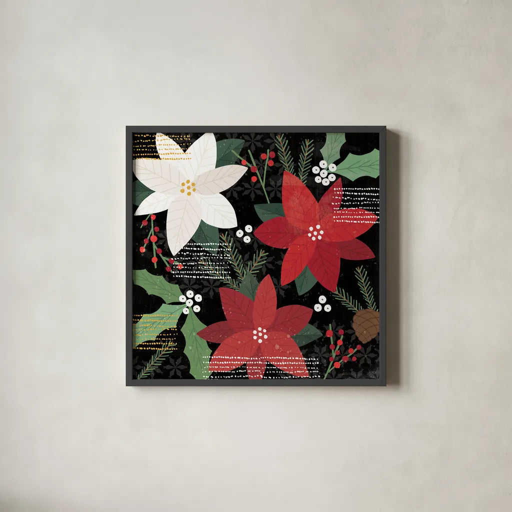 Mod Holiday IV by Veronique Charron. Shown in a sleek black glass frame for a contemporary gallery look. Available as an archival giclee rolled canvas, fine art paper, or poster print. SKU 78154a.