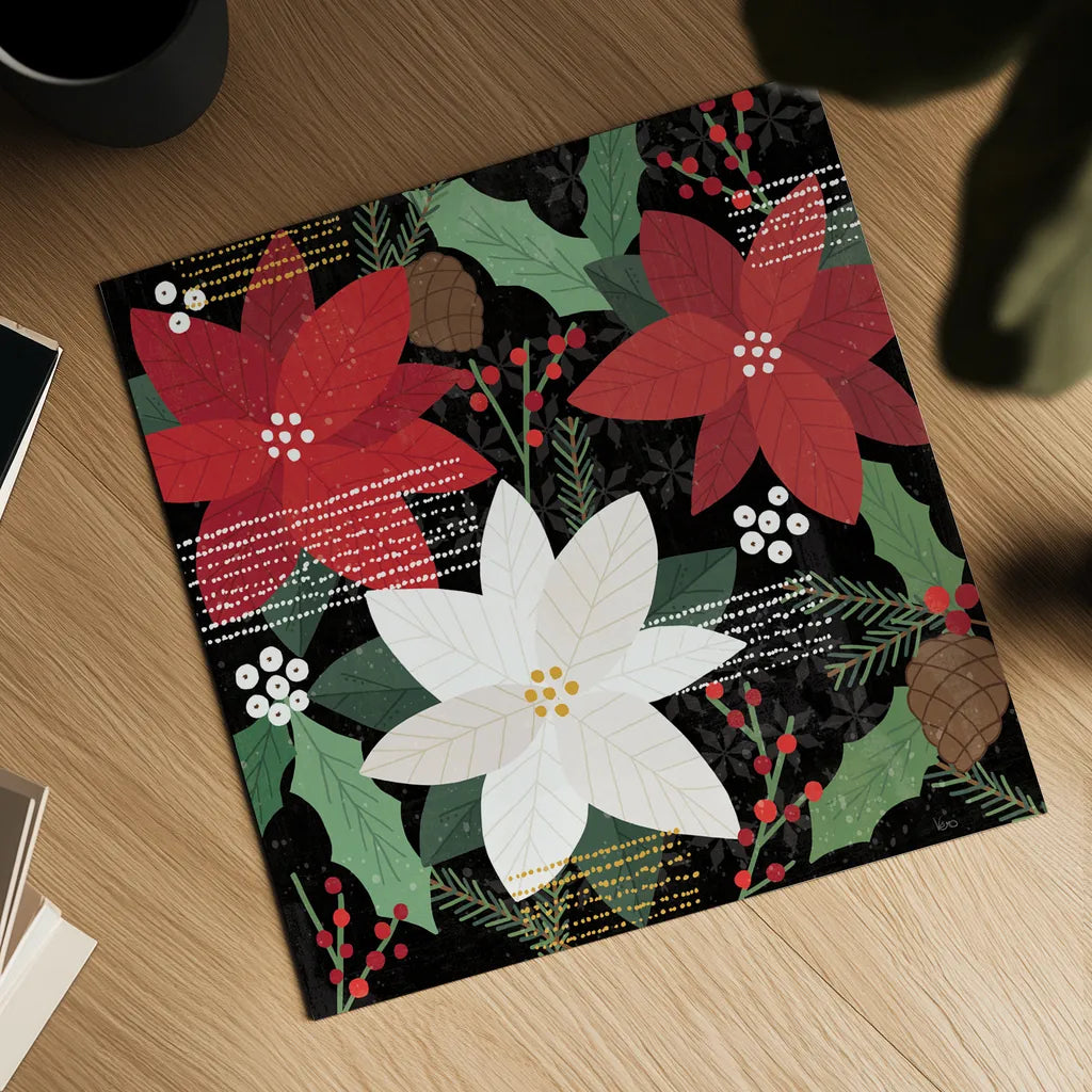 Mod Holiday V by Veronique Charron. Shown as a detailed flat fine art print, highlighting archival giclee quality. Available as an archival giclee rolled canvas, fine art paper, or poster print. SKU 78155a.