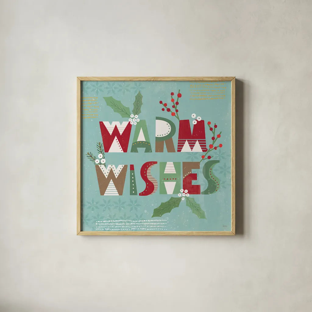 Mod Holiday VI by Veronique Charron. Shown in a natural wood glass frame for a timeless modern aesthetic. Available as an archival giclee rolled canvas, fine art paper, or poster print. SKU 78156a.