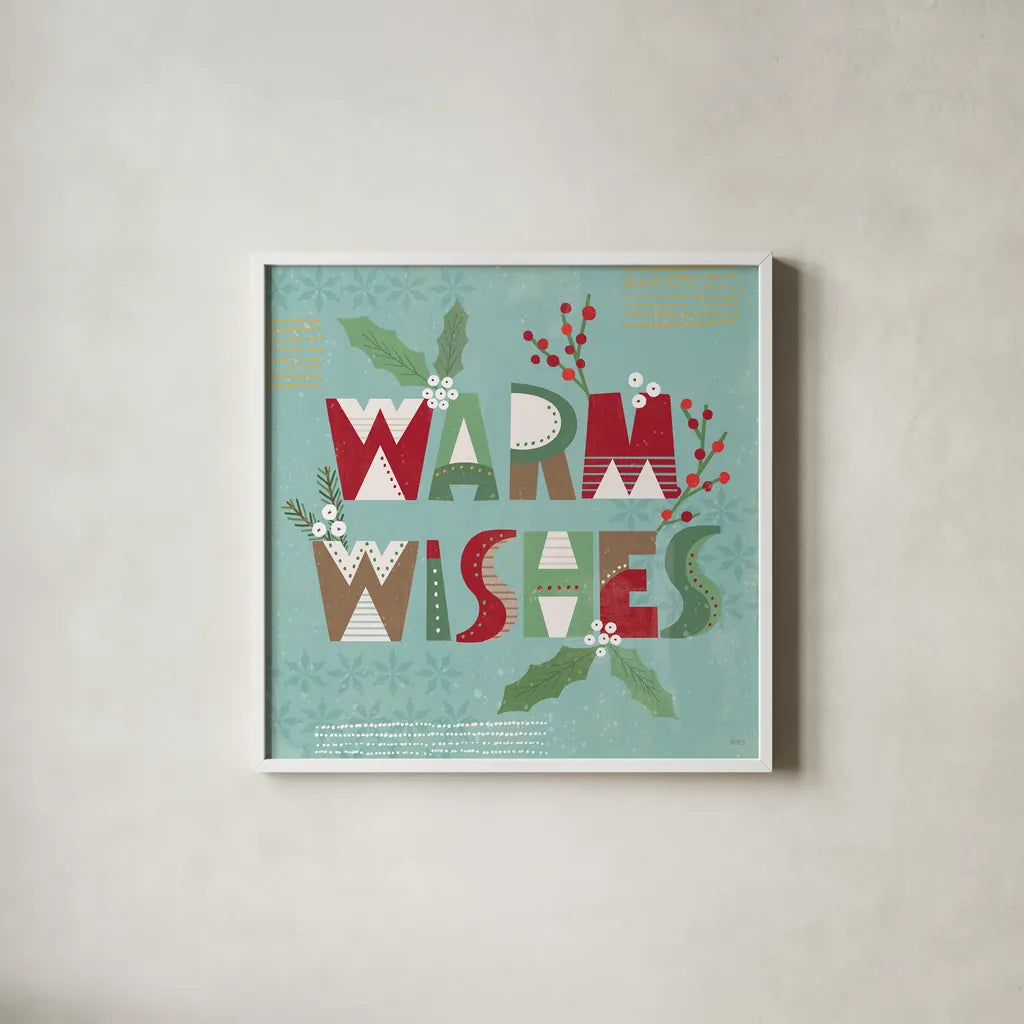 Mod Holiday VI by Veronique Charron. Shown in a crisp white glass frame for a clean and minimalist style. Available as an archival giclee rolled canvas, fine art paper, or poster print. SKU 78156a.