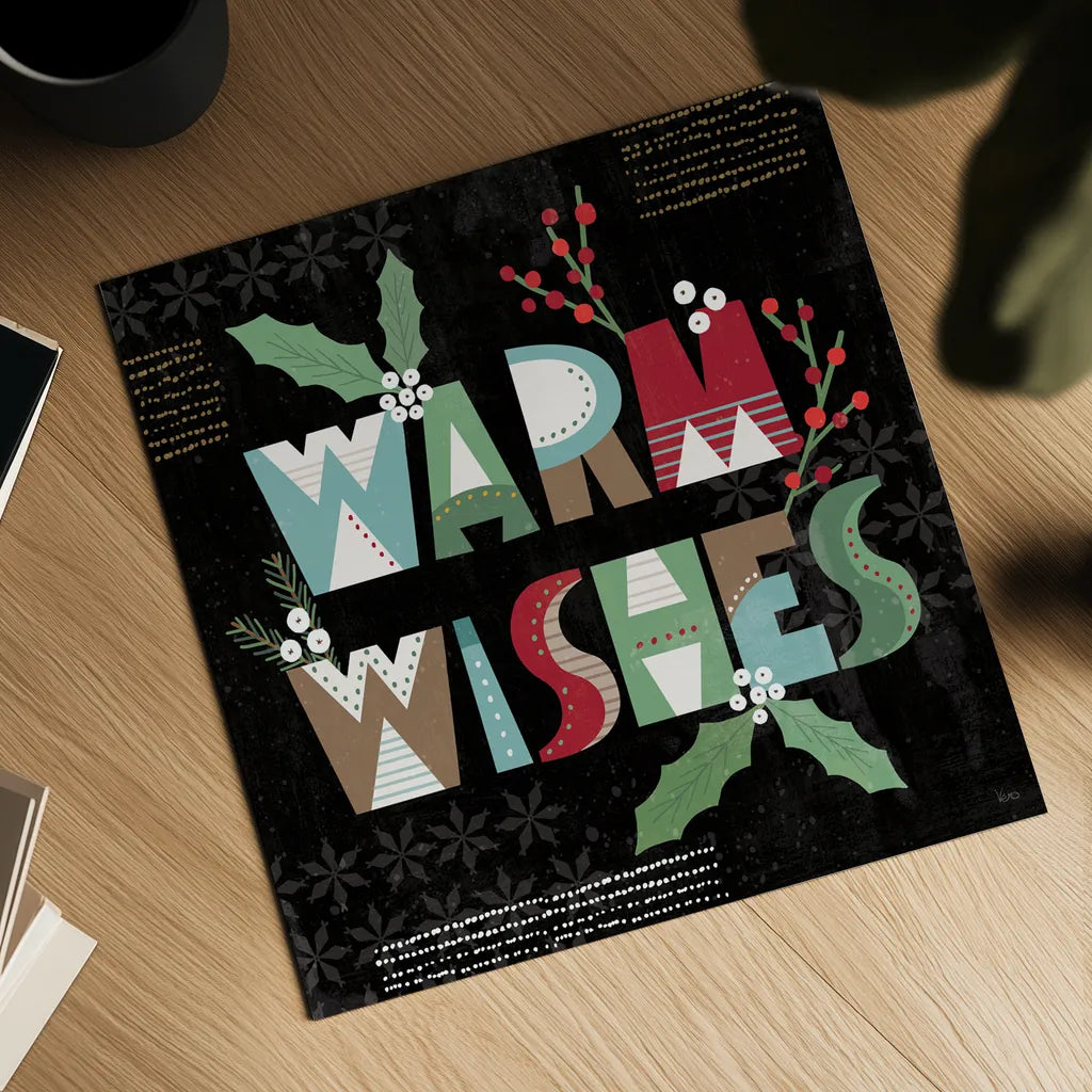 Mod Holiday VI Dark by Veronique Charron. Shown as a detailed flat fine art print, highlighting archival giclee quality. Available as an archival giclee rolled canvas, fine art paper, or poster print. SKU 78159a.