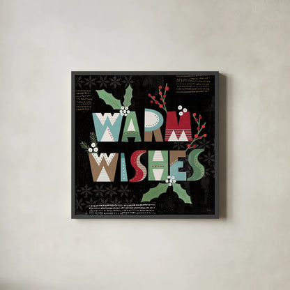 Mod Holiday VI Dark by Veronique Charron. Shown in a sleek black glass frame for a contemporary gallery look. Available as an archival giclee rolled canvas, fine art paper, or poster print. SKU 78159a.