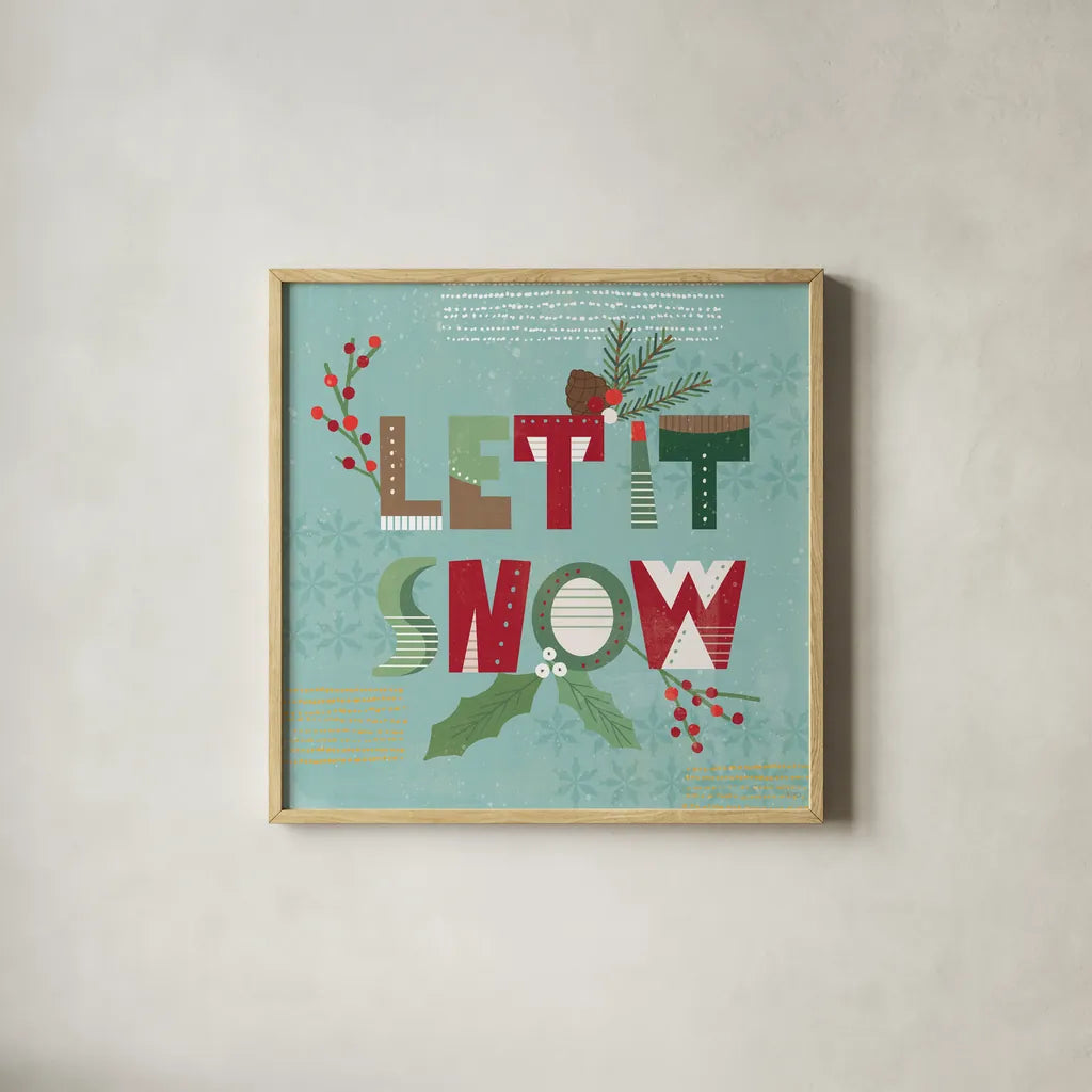 Mod Holiday VII by Veronique Charron. Shown in a natural wood glass frame for a timeless modern aesthetic. Available as an archival giclee rolled canvas, fine art paper, or poster print. SKU 78157a.