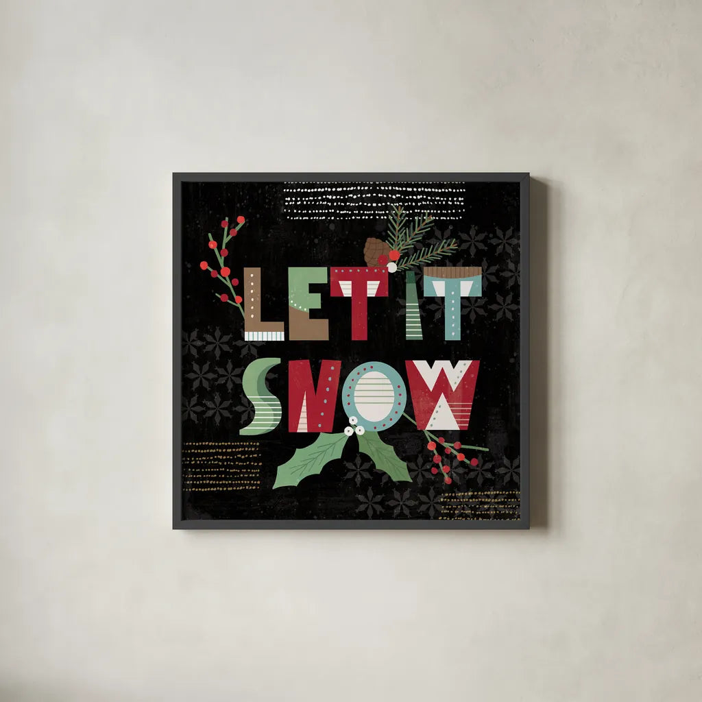 Mod Holiday VII Dark by Veronique Charron. Shown in a sleek black glass frame for a contemporary gallery look. Available as an archival giclee rolled canvas, fine art paper, or poster print. SKU 78160a.