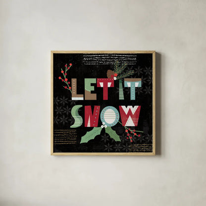 Mod Holiday VII Dark by Veronique Charron. Shown in a natural wood glass frame for a timeless modern aesthetic. Available as an archival giclee rolled canvas, fine art paper, or poster print. SKU 78160a.