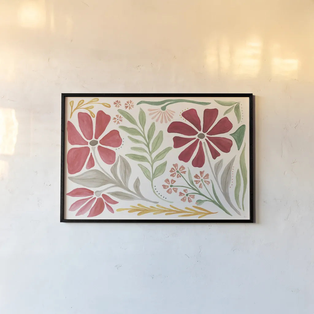 Modern Petals I by Veronique Charron. shown as a paper print in a black flame. Available as a archival giclee rolled canvas, fine art paper, or poster print. SKU 89105i.