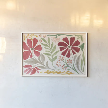 Modern Petals I by Veronique Charron. shown as a paper print in a white frame. Available as a archival giclee rolled canvas, fine art paper, or poster print. SKU 89105i.